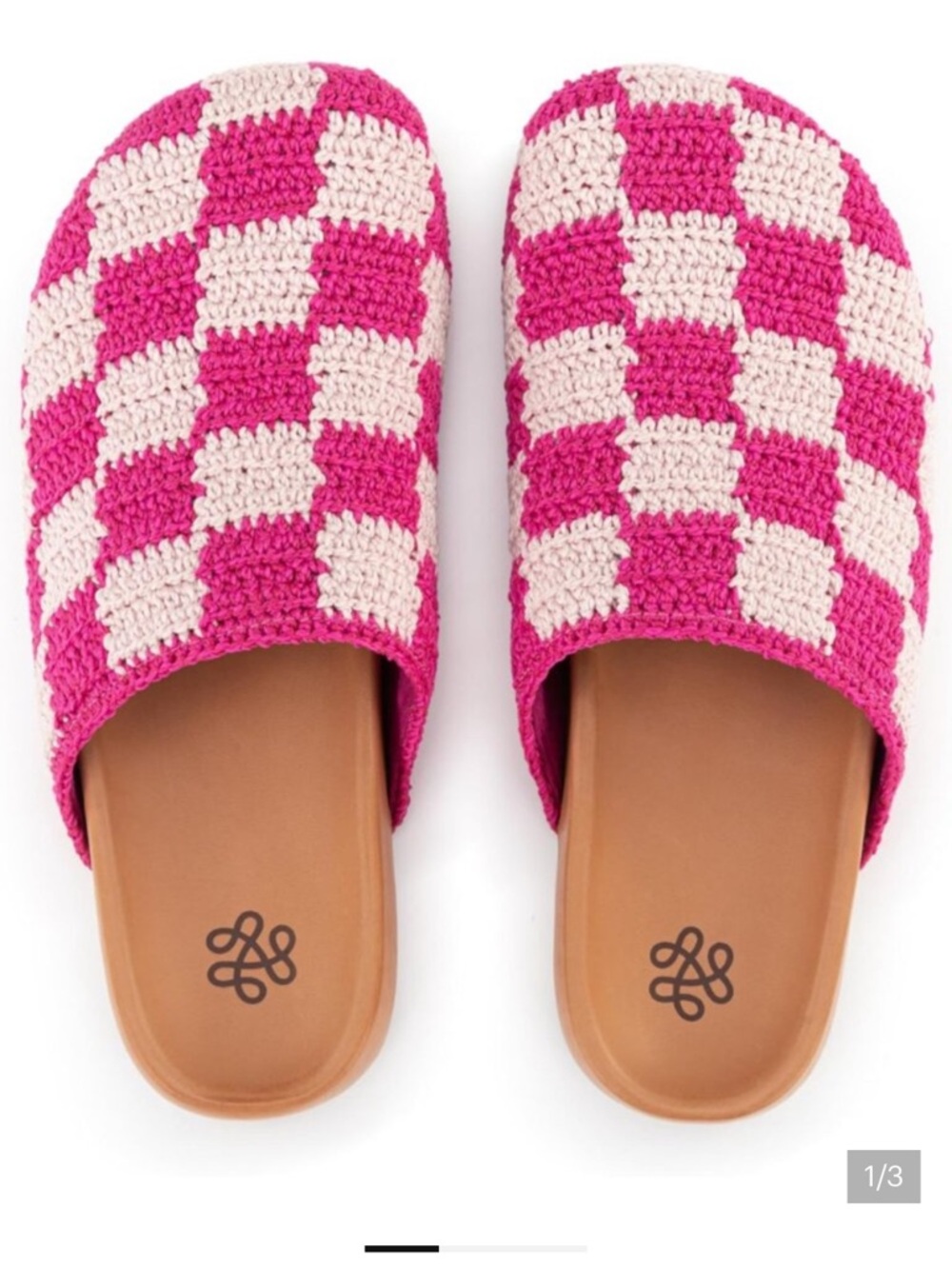 The Sak Bolinas Pink & Cream Crochet Checkerboard Clogs